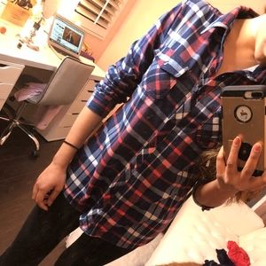 Blue & Red Check Button Down